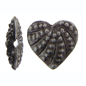 Fine Silver, Hill Tribe Bead, 20.7mm Width by 7.8mm Length by 19.6mm Height, Stamped Heart Bead. Quantity per pack: 2 Pieces.