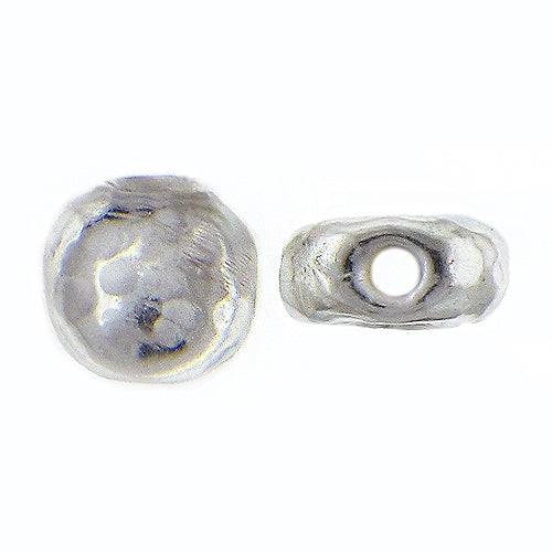 Fine Silver, Hill Tribe Bead, 11.2mm Width by 6.3mm Length by 9.7mm Height, Hammered Round Bead. Quantity per pack: 2 Pieces.