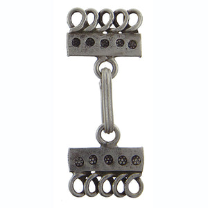 Fine Silver, Hill Tribe, 14.6mm Width by 1.6mm Length by 14.6mm Height, 5 Strand Stamped Eye Clasps, and 5.6mm Width by 1.9mm Length by 13.0mm Height, Hook. Quantity Per Pack: 1 Pair.