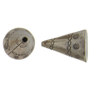 Fine Silver, Hill Tribe Bead, 19.0mm Width by 19.0mm Length by 20.6mm Height, Stamped Cone Bead. Quantity per pack: 1 Piece.