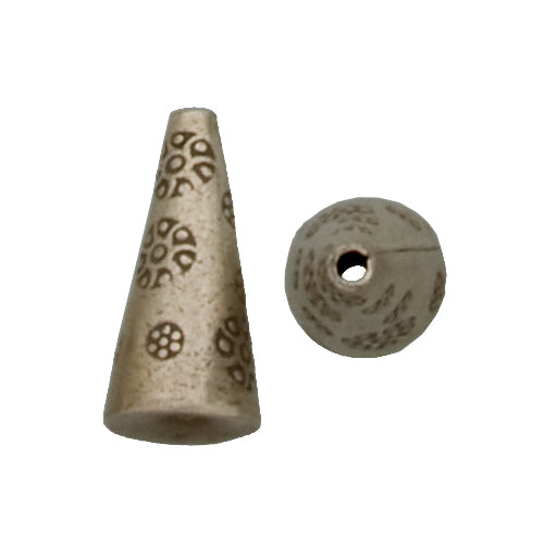 Fine Silver, Hill Tribe Bead, 13.8mm Width by 14.2mm Length by 31.3mm Height, Stamped Cone Bead. Quantity per pack: 1 Piece.