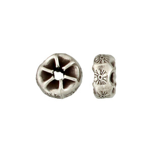 Fine Silver, Hill Tribe Bead, 12.8mm Width by 12.7mm Length by 6.7mm Height, Stamped Fancy Roundel Bead. Quantity per pack: 2 Pieces.