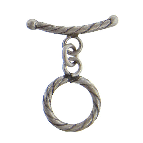 Fine Silver, Hill Tribe, 13.5mm Width by 17.8mm Height, Twisted Round Toggle Clasp Ring, and 21.1mm Width by 9.8mm Height, Twisted Curved Toggle Clasp Bar. Quantity Per Pack: 1 Pair.