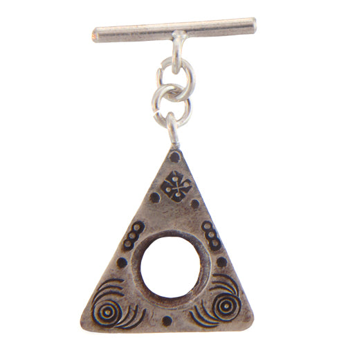 Fine Silver, Hill Tribe, 18.5mm Width by 24.2mm Height, Stamped Triangle Toggle Clasp Ring, and 18.3mm Width by 5.9mm Height, Plain Toggle Clasp Bar. Quantity Per Pack: 1 Pair.