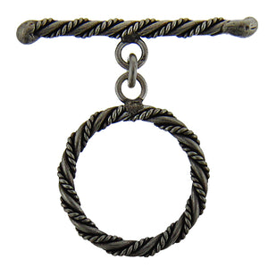 Fine Silver, Hill Tribe, 23.7mm Width by 28.4mm Height, Twisted Round Toggle Clasp Ring, and 38.1mm Width by 7.9mm Height, Twisted Toggle Clasp Bar. Quantity Per Pack: 1 Pair.