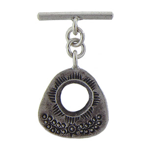 Fine Silver, Hill Tribe, 16.6mm Width by 20.9mm Height, Stamped Fancy Toggle Clasp Ring, and 17.4mm Width by 5.9mm Height, Plain Toggle Clasp Bar. Quantity Per Pack: 1 Pair.