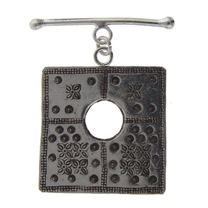 Fine Silver, Hill Tribe, 32.0mm Width by 37.5mm Height, Stamped Square Toggle Clasp Ring, and 37.5mm Width by 6.9mm Height, Plain Toggle Clasp Bar. Quantity Per Pack: 1 Pair.