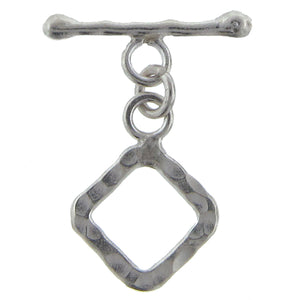 Fine Silver, Hill Tribe, 13.2mm Width by 18.1mm Height, Hammered Diamond Toggle Clasp Ring, and 19.5mm Width by 6.9mm Height, Hammered Toggle Clasp Bar. Quantity Per Pack: 1 Pair.