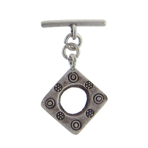 Fine Silver, Hill Tribe, 17.5mm Width by 21.6mm Height, Stamped Diamond Toggle Clasp Ring, and 17.5mm Width by 6.0mm Height, Plain Toggle Clasp Bar. Quantity Per Pack: 1 Pair.