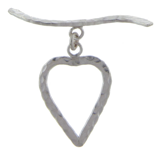 Fine Silver, Hill Tribe, 21.6mm Width by 29.1mm Height, Hammered Heart Toggle Clasp Ring, and 43.8mm Width by 6.0mm Height, Hammered Curved Toggle Clasp Bar. Quantity Per Pack: 1 Pair.