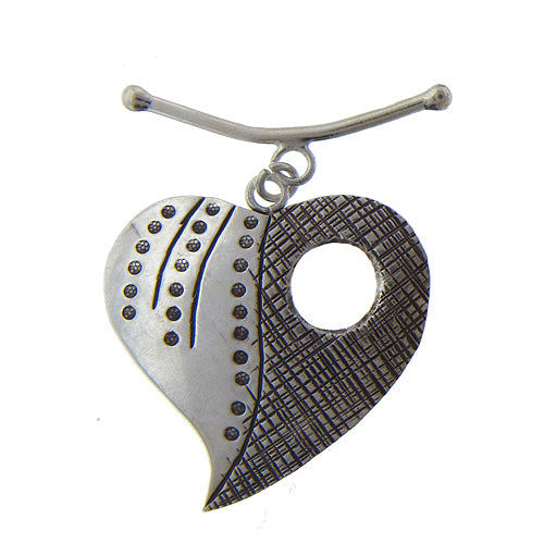 Fine Silver, Hill Tribe, 37.3mm Width by 39.1mm Height, Stamped Heart Toggle Clasp Ring, and 36.0mm Width by 11.3mm Height, Plain Curved Toggle Clasp Bar. Quantity Per Pack: 1 Pair.