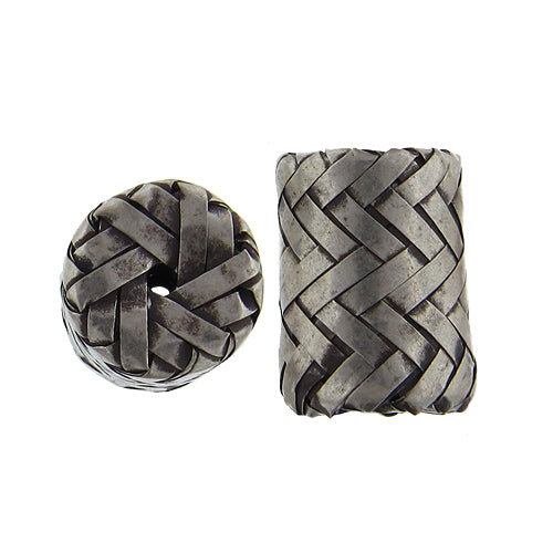 Fine Silver, Hill Tribe Bead, 17.3mm Width by 17.3mm Length by 23.4mm Height, Woven Cylinder Bead. Quantity per pack: 1 Piece.