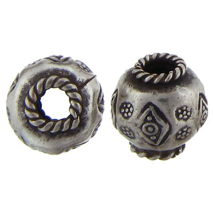 Fine Silver, Hill Tribe Bead, 15.5mm Width by 15.2mm Length by 15.9mm Height, Stamped Fancy Roundel Bead. Quantity per pack: 1 Piece.