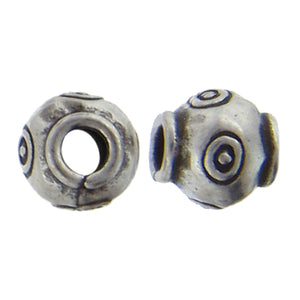 Fine Silver, Hill Tribe Bead, 7.6mm Width by 7.4mm Length by 7.3mm Height, Stamped Fancy Round Bead. Quantity per pack: 1 Piece.