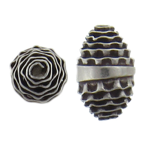 Fine Silver, Hill Tribe Bead, 6.9mm Width by 6.9mm Length by 11.7mm Height, Woven Fancy Oval Bead. Quantity per pack: 1 Piece.