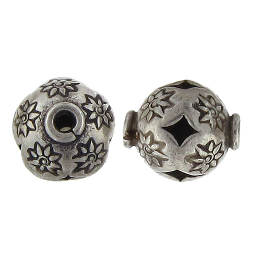 Fine Silver, Hill Tribe Bead, 11.1mm Width by 11.1mm Length by 12.9mm Height, Stamped Fancy Round Bead. Quantity per pack: 1 Piece.