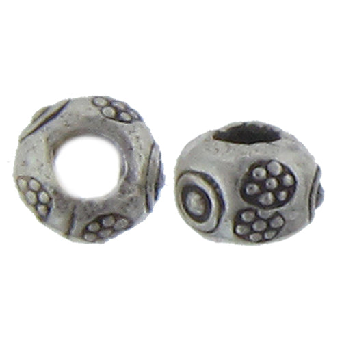 Fine Silver, Hill Tribe Bead, 5.8mm Width by 6.0mm Length by 4.3mm Height, Stamped Roundel Bead. Quantity per pack: 1 Piece.