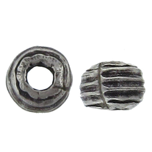 Fine Silver, Hill Tribe Bead, 6.4mm Width by 6.6mm Length by 4.7mm Height, Corrugated Roundel Bead. Quantity per pack: 1 Piece.