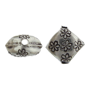 Fine Silver, Hill Tribe Bead, 13.2mm Width by 7.5mm Length by 13.1mm Height, Stamped Puffy Diamond Bead. Quantity per pack: 1 Piece.