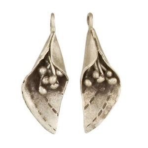 Fine Silver, Hill Tribe, 12.2mm Width by 7.1mm Length by 34.7mm Height, Flower Charm. Quantity Per Pack: 2 Pieces.