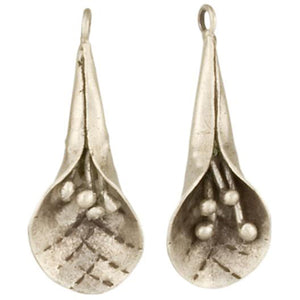 Fine Silver, Hill Tribe, 19.8mm Width by 8.4mm Length by 45.3mm Height, Flower Charm. Quantity Per Pack: 2 Pieces.