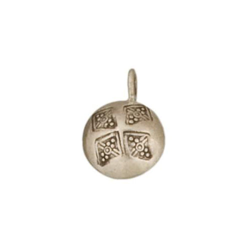 Fine Silver, Hill Tribe, 13.5mm Width by 7.9mm Length by 18.2mm Height, Stamped Round Charm. Quantity Per Pack: 4 Pieces.