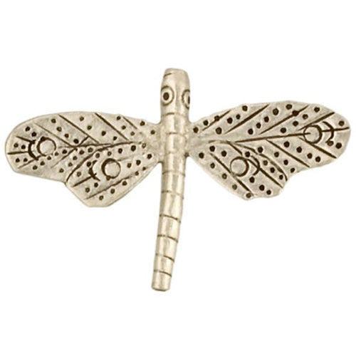 Fine Silver, Hill Tribe Bead, 46.7mm Width by 5.6mm Length by 34.6mm Height, Stamped Insect Dragonfly Bead. Quantity per pack: 1 Piece.