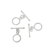 Load image into Gallery viewer, Sterling Silver, 9.9mm Width by 1.1mm Length by 13.5mm Height, Plain Circle Toggle Clasp Ring and 16.7mm Width by 1.8mm Length, Plain Toggle Clasp Bar with Ball Ends. Quantity Per Pack: 1 Pair.
