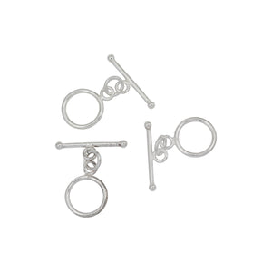 Sterling Silver, 9.9mm Width by 1.1mm Length by 13.5mm Height, Plain Circle Toggle Clasp Ring and 16.7mm Width by 1.8mm Length, Plain Toggle Clasp Bar with Ball Ends. Quantity Per Pack: 1 Pair.