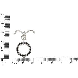 Sterling Silver Oxidized, 15.4mm Width by 19.9mm Height, Fancy Circle Toggle Clasp Ring and 21.5mm Width by 1.8mm Length, Curved Toggle Clasp Bar with Ball Ends. Quantity Per Pack: 2 Pairs.