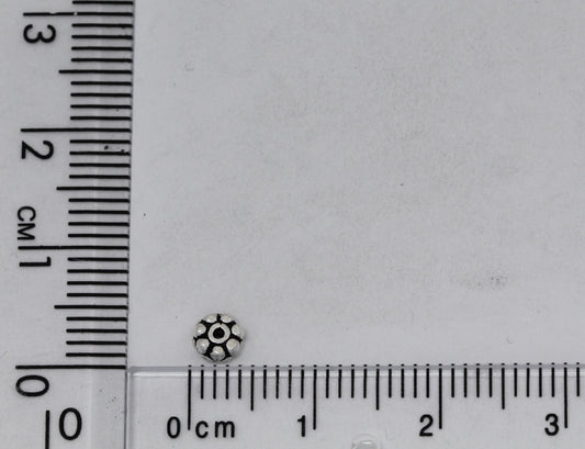 Sterling Silver Oxidized, 4.0mm Width by 4.0mm Length by 2.1mm Height, Fancy Round Bead. Quantity per pack: 14 Pieces.