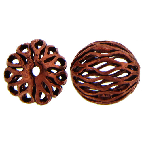 Copper, 14.5mm Width by 14.8mm Length by 15.6mm Height, Fancy Round Bead. Quantity per pack: 2 Pieces.