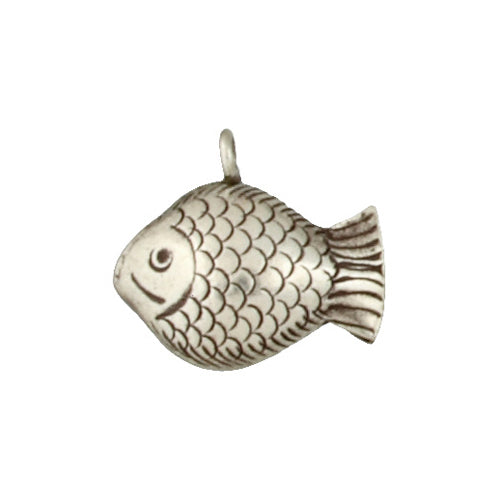 Fine Silver, Hill Tribe, 19.6mm Width by 9.6mm Length by 17.6mm Height, Fish Bell Charm. Quantity Per Pack: 2 Pieces.