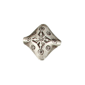 Fine Silver, Hill Tribe Bead, 21.3mm Width by 11.6mm Length by 20.3mm Height, Stamped Puffy Square Bead. Quantity per pack: 2 Pieces.