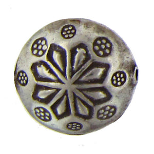 Fine Silver, Hill Tribe Bead, 18.5mm Width by 12.6mm Length by 18.8mm Height, Stamped Round Bead. Quantity per pack: 2 Pieces.