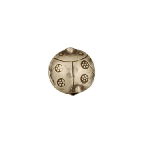 Fine Silver, Hill Tribe Bead, 13.4mm Width by 7.7mm Length by 14.2mm Height, Stamped Insect Ladybug Bead. Quantity per pack: 4 Pieces.