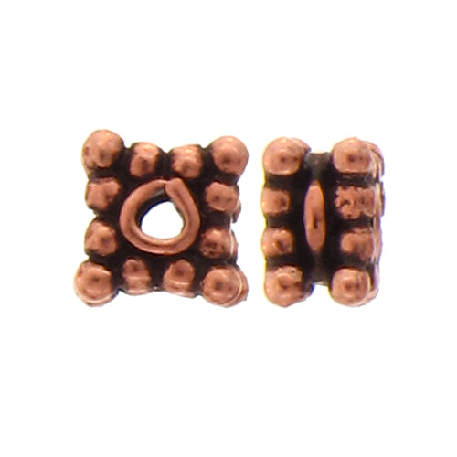 Copper, 6.1mm Width by 6.2mm Length by 3.9mm Height, Square Daisy Bead. Quantity per pack: 50 Pieces.