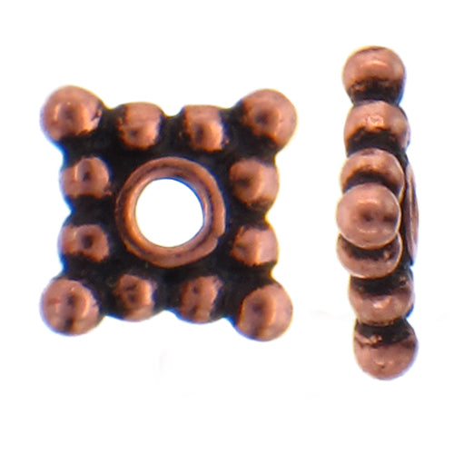 Copper, 6.0mm Width by 6.0mm Length by 1.6mm Height, Square Daisy Bead. Quantity per pack: 135 Pieces.