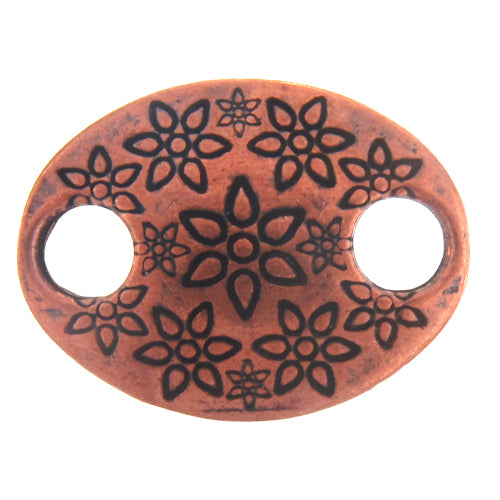 Copper Oxidized, 23.2mm Width by 17.7mm Length by 3.1mm Height, Stamped 2 Hole Oval Connector. Quantity Per Pack: 4 Pieces.