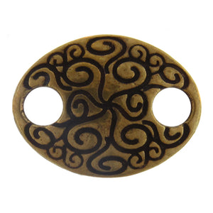 Brass Oxidized, 23.1mm Width by 17.4mm Length by 2.9mm Height, Stamped 2 Hole Oval Connector. Quantity Per Pack: 4 Pieces.