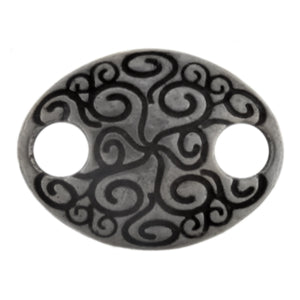 Base Metal Oxidized, 23.1mm Width by 17.4mm Length by 2.9mm Height, Stamped 2 Hole Oval Connector. Quantity Per Pack: 4 Pieces.