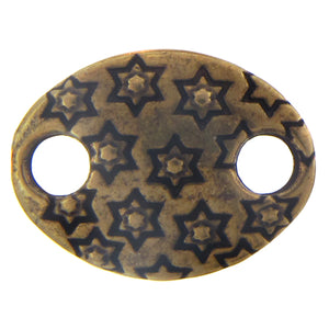 Brass Oxidized, 23.0mm Width by 17.6mm Length by 3.4mm Height, Stamped 2 Hole Oval Connector. Quantity Per Pack: 4 Pieces.