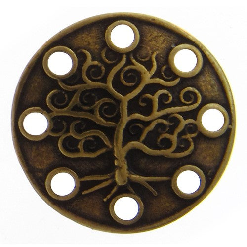 Brass Oxidized, 21.2mm Width / Length by 3.2mm Height, Patterned 8 Hole Circle Connector. Quantity Per Pack: 4 Pieces.