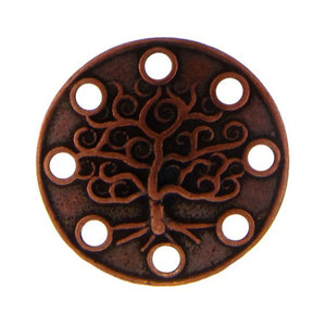 Copper Oxidized, 21.2mm Width / Length by 3.2mm Height, Patterned 8 Hole Circle Connector. Quantity Per Pack: 4 Pieces.