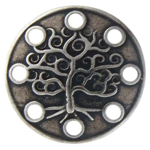 Base Metal Oxidized, 21.2mm Width / Length by 3.2mm Height, Patterned 8 Hole Circle Connector. Quantity Per Pack: 4 Pieces.