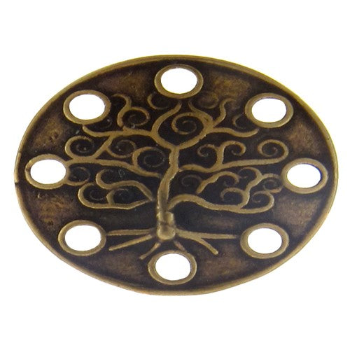 Brass Oxidized, 24.1mm Width by 17.9mm Length by 2.8mm Height, Patterned 8 Hole Oval Connector. Quantity Per Pack: 4 Pieces.