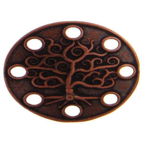 Copper Oxidized, 24.1mm Width by 17.9mm Length by 2.8mm Height, Patterned 8 Hole Oval Connector. Quantity Per Pack: 4 Pieces.