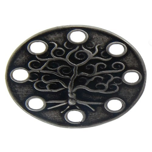 Base Metal Oxidized, 24.1mm Width by 17.9mm Length by 2.8mm Height, Patterned 8 Hole Oval Connector. Quantity Per Pack: 4 Pieces.