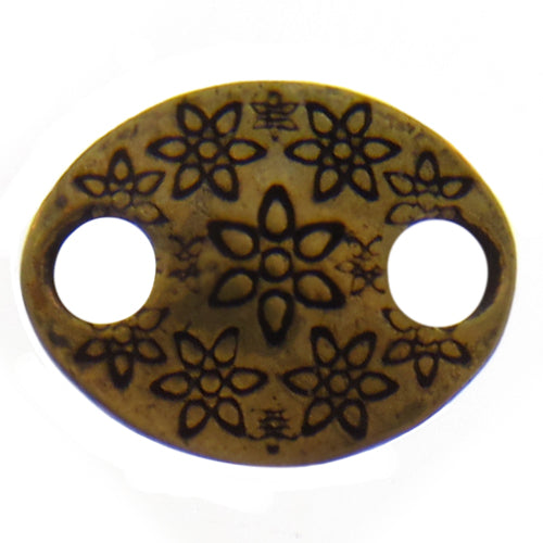 Brass Oxidized, 17.0mm Width by 13.2mm Length by 3.0mm Height, Stamped 2 Hole Oval Connector. Quantity Per Pack: 4 Pieces.