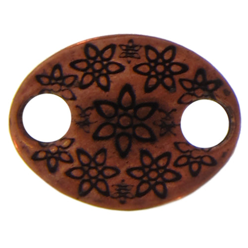 Copper Oxidized, 17.0mm Width by 13.2mm Length by 3.0mm Height, Stamped 2 Hole Oval Connector. Quantity Per Pack: 4 Pieces.
